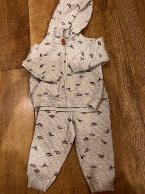 Carters baby Heather Gray Hoodie & Jogger Set with Small Dino Print 12 months